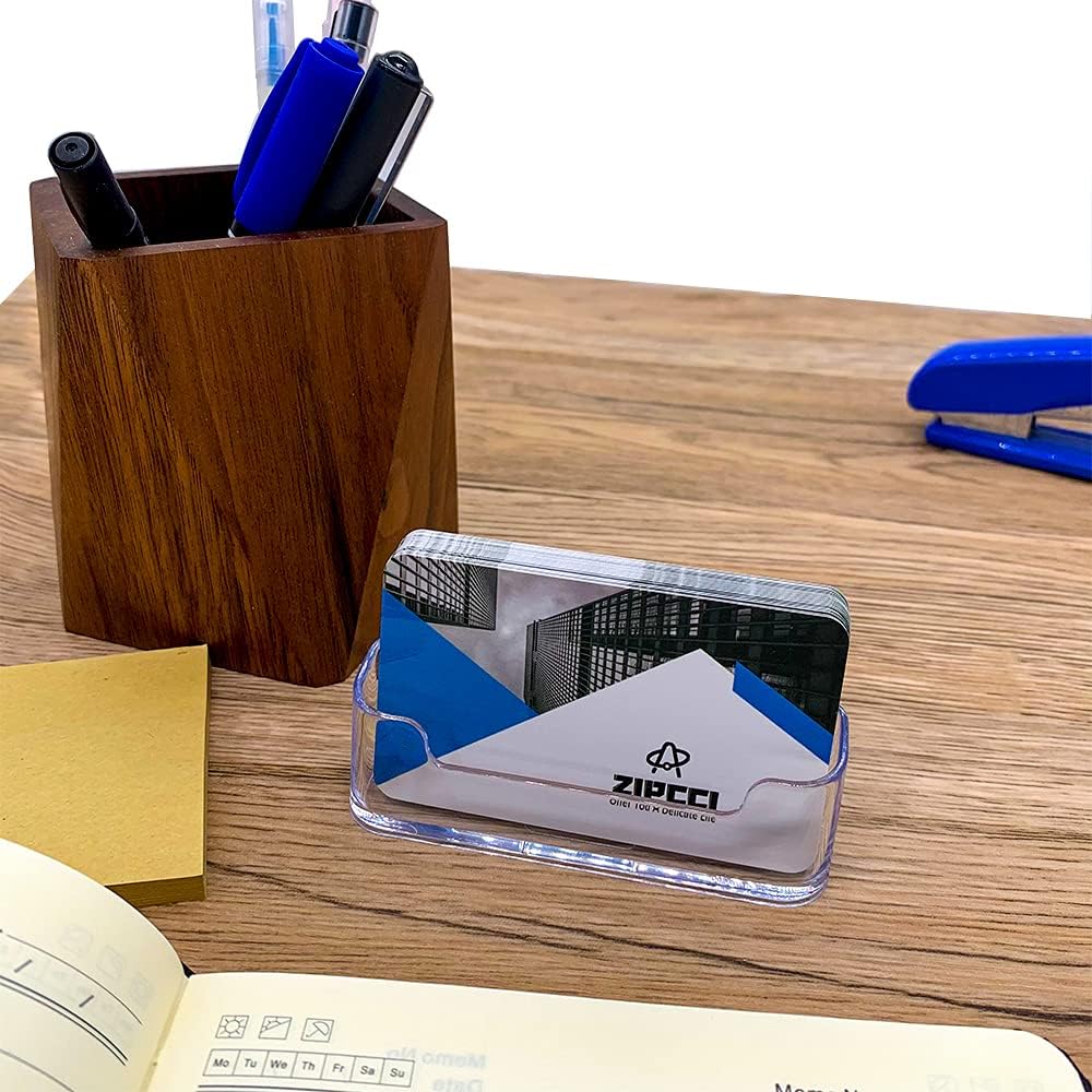 ZIPCCI 8 Pack Business Card Holder for Desk - Office Clear Business Card Holder Stand, Display Plastic Business Card Stand Acrylic Business Card Holder, Fits 30-50 Business Cards : Office Products