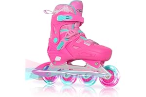 Nattork Inline Skates for Girls and Boys Kids, 4 Sizes Adjustable Inline Skates with Light up Wheels, Illuminating Beginner Roller Skates for Kids & Adult Youth