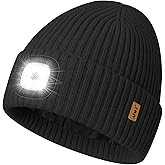ATNKE LED Lighted Lined Fleece Beanie Cap,USB Rechargeable 4 LED Running Headlamp Hat with Light Gifts for Men and Women