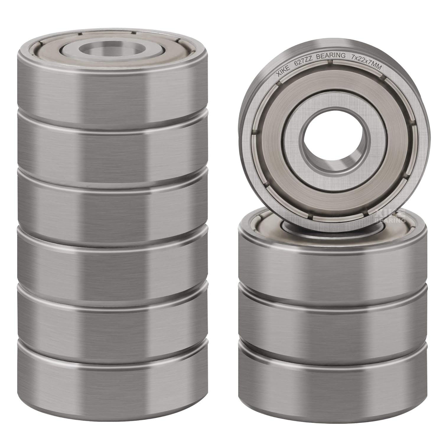 XiKe 10 Pcs 627ZZ Double Metal Seal Bearings 7x22x7mm, PreLubricated