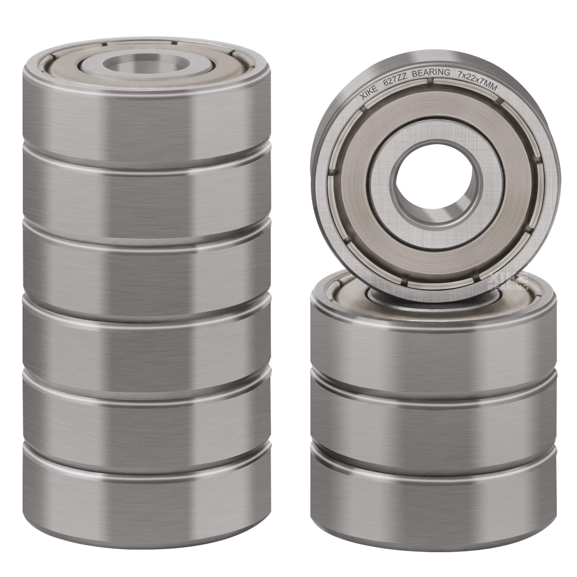 XiKe 10 Pcs 627ZZ Double Metal Seal Bearings 7x22x7mm, Pre-Lubricated and Stable Performance and Cost Effective, Deep Groove Ball Bearings.