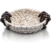 CERLUXIO Halloween Candy Bowl, Skull Decorative Bowl for Gothic Home Decor | 10.6” Spooky SKull Serving Tray Candy Dish with Skeleton Hand for Trick or Treat Party Decor, Key Bowl for Entryway Table