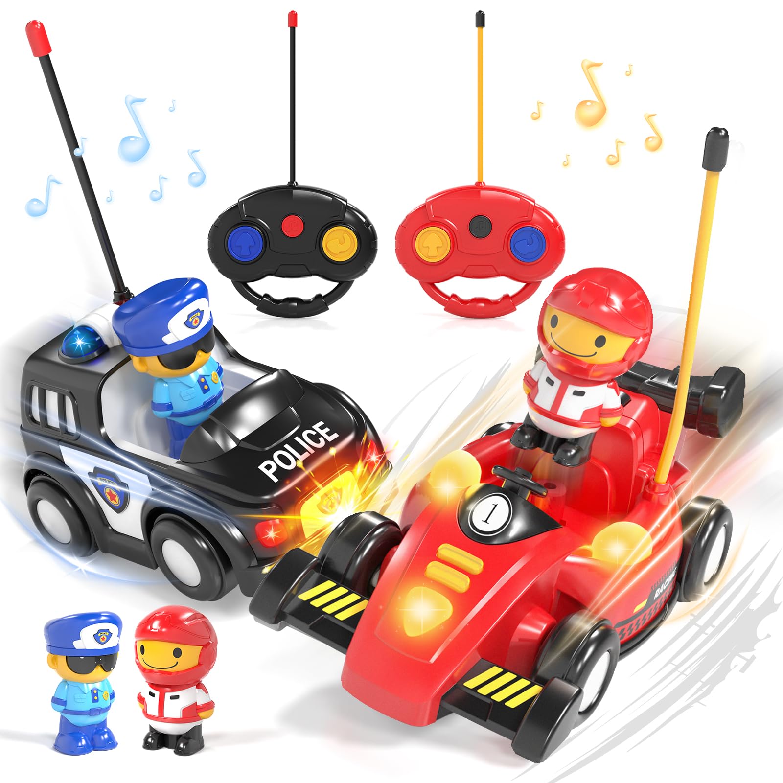 Photo 1 of Lehoo Castle 2 Pack Remote Control Bumper Cars for Toddlers 1-3, Police Car & Race Car, Toddler Toys for 2-4 with Realistic Sound Effects & Lights, Toys for 3 4 5 Year Old Boys Girls