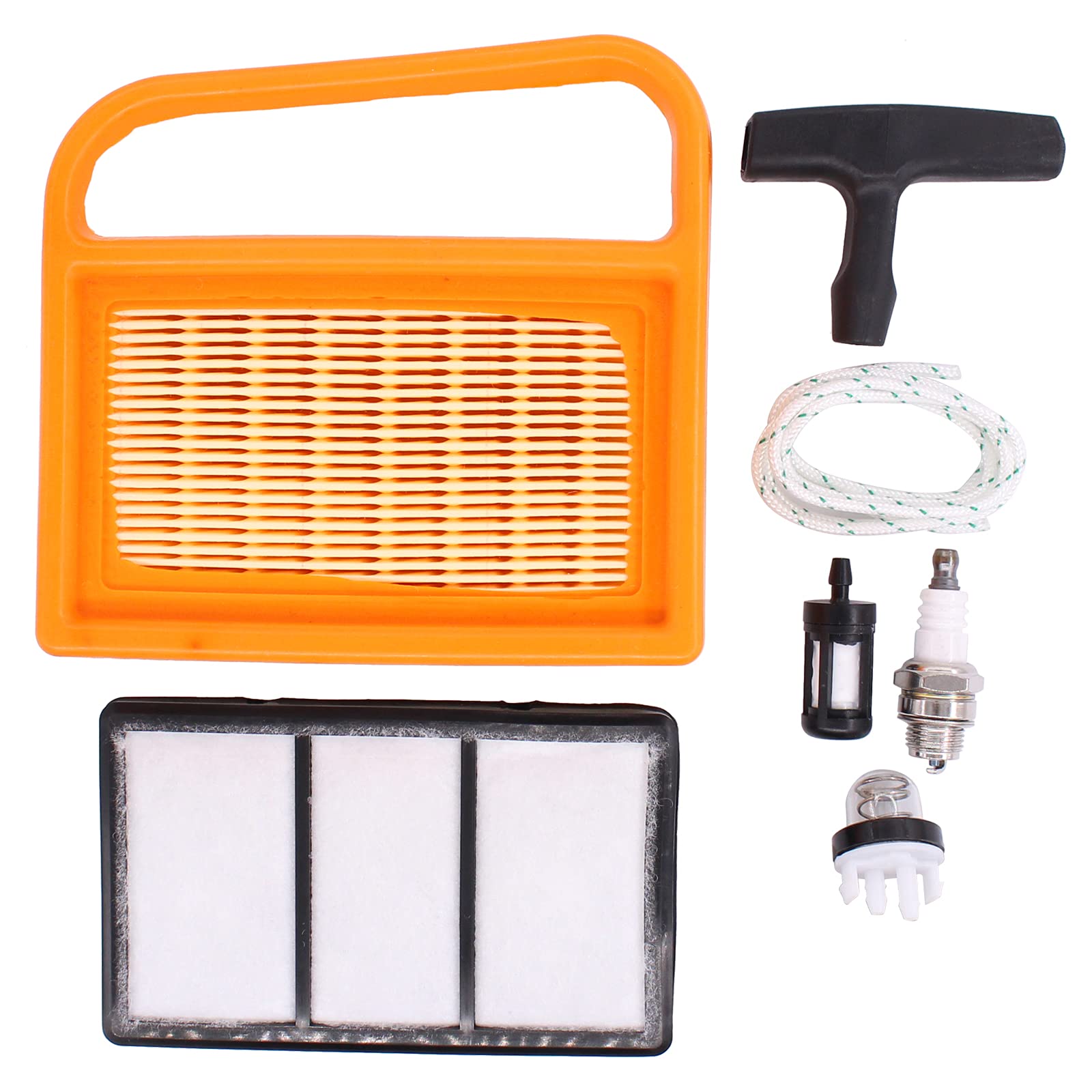 HouYeen Air and Fuel Filter Service Kit for Stihl TS410 TS420 Chainsaw with Spark Plug Primer and Pull Cord Starter Handle