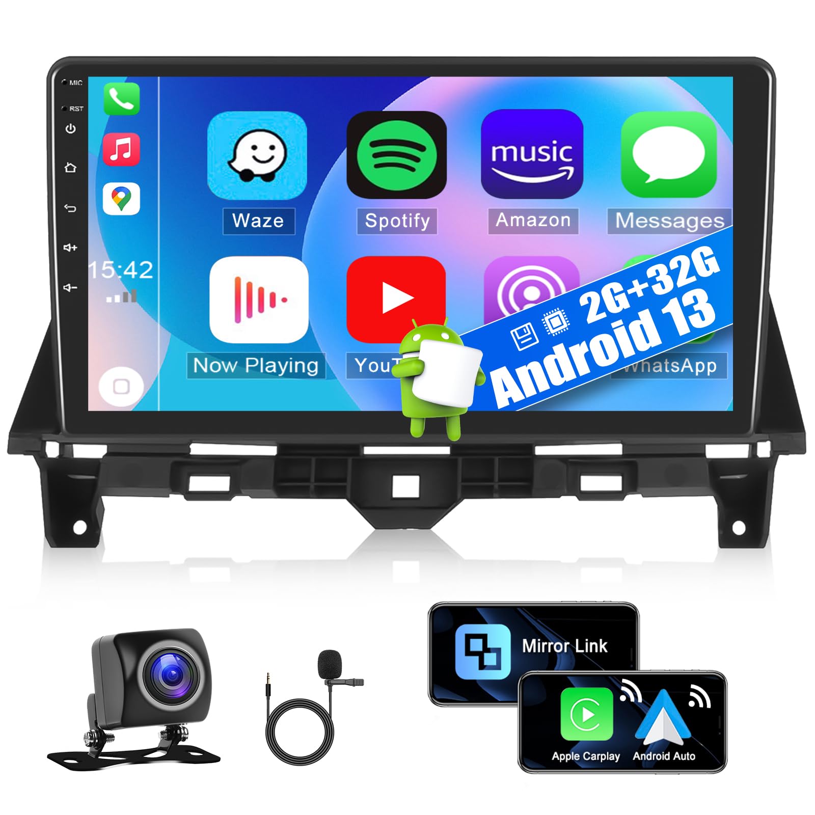 Photo 1 of SIXWIN Android 13 Car Stereo for Honda Accord 2008 2009 2010 2011 2012 2013 10.1 Inch Touch Screen 2G+32G CarPlay Android Auto Car Radio Bluetooth GPS Navigation WiFi FM SWC Backup Camera MIC