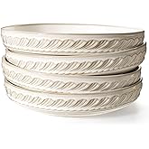 Artena Pasta Bowls, 50oz Large Salad Serving Bowls, 9.75'' Plates Bowls Set of 4, Big White Ceramic Soup Bowls for Kitchen, Embossment Shallow Dinner Bowl, Microwave Dishwasher Safe, Willow Leaf
