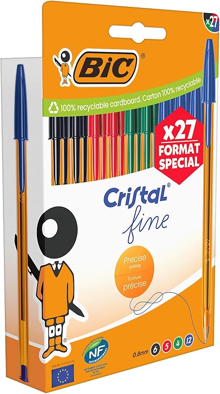 Cristal Fine Bolígrafos de Punta Fina (0,80 mm) - Colores de Tinta Surtidos, Caja de Edición Especial de 27