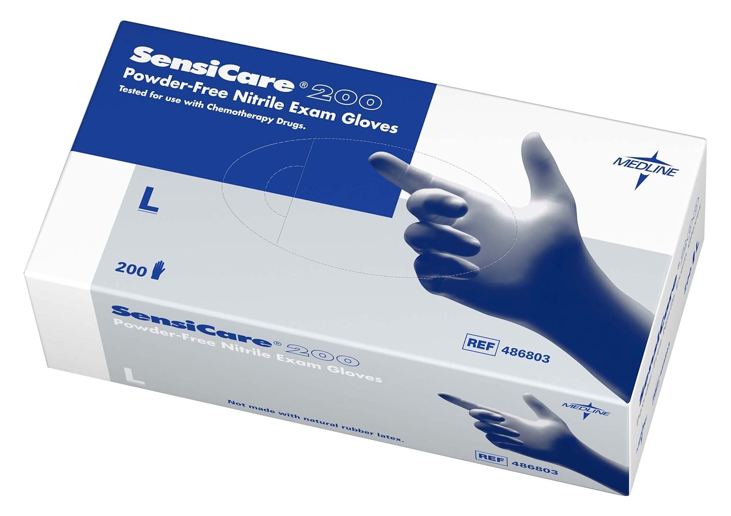 Sensicare Ice PowderFree Nitrile Exam Gloves, Large, Blue, 200/Box