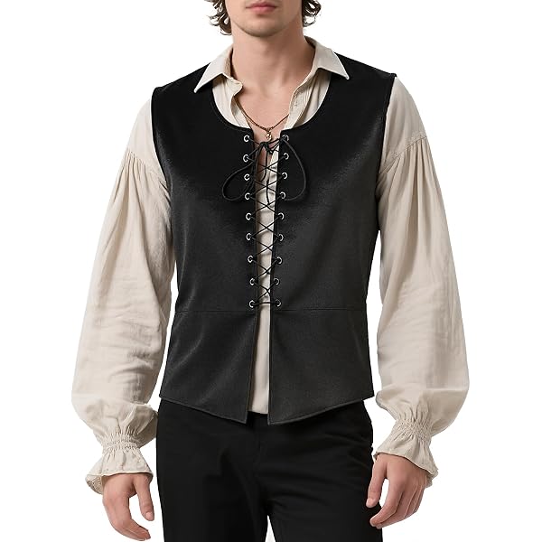 Veste Viking Homme Gilet Pirate Steampunk Pour Homme - Sans Manches - Lacets Ajustables - Déguisement Halloween Veste Steampunk Vintage