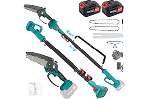 Anbull 2-IN-1 Cordless Pole Saw & 6 Inch Brushless Mini Chainsaw with 2x 4.0Ah Battery, Electric Pole Saws for Tree Trimming, with 15.5ft Max Extension Pole for Tree Branches Wood Cutting