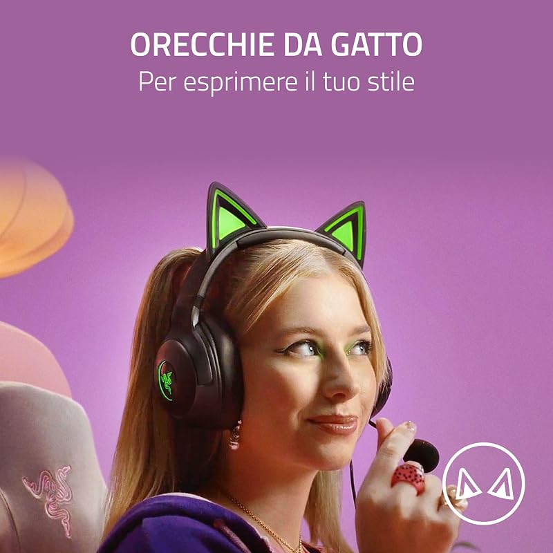Kraken Kitty V2 - Auriculares RGB por cable con orejas de gatito (Iluminación reactiva al streaming, Micrófono cardioide HyperClear, Diafragmas de 40mm TriForce, Sonido envolvente) Negro