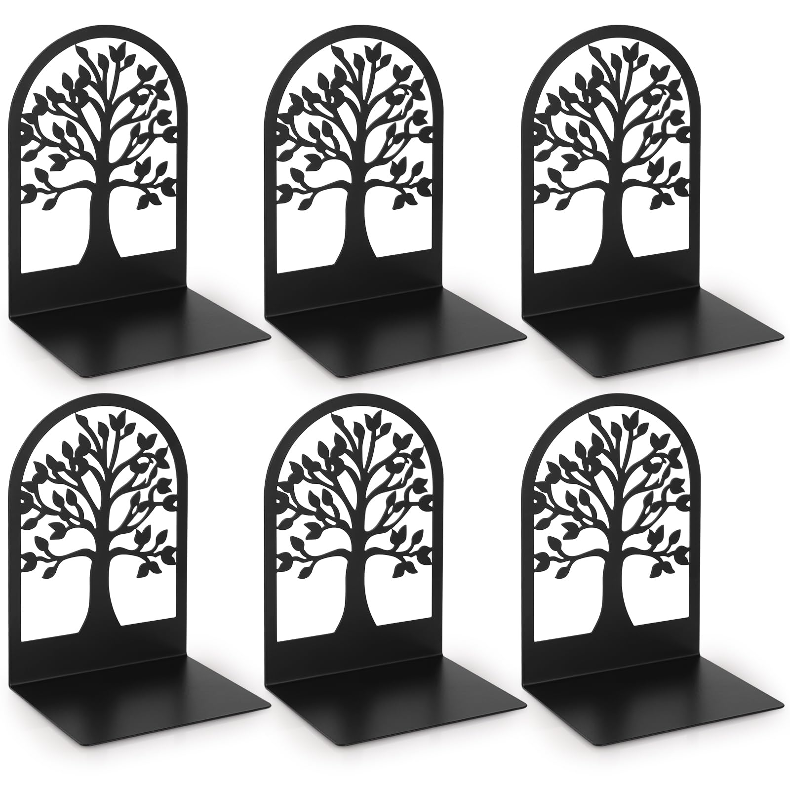Anhow 3 Pairs Book Ends, Metal Arc Bookends Holders for Children, Schools, Libraries - Black/ 9.3 x 12 x 17.2 cm