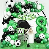 8th Birthday Soccer Balloon Arch, Soccer Garland Kit with Green Number 8 Balloon Football Balloons for Boys Kids Sports Themed Decorations Supplies