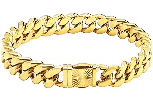 SytsLNKXXX Cuban Link Chain Bracelet for Men- 316L Stainless Steel 9/10MM Width Fashion Pattern Snap Button Hip Hop Jewelry,Two Style Cuban Bracelets 18K Gold Plated/Stainless Steel with flannel bag