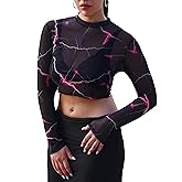 Avidlove Mesh Top Mesh Crop Top for Women Y2K Long Sleeve Mock Neck Top S-XXL