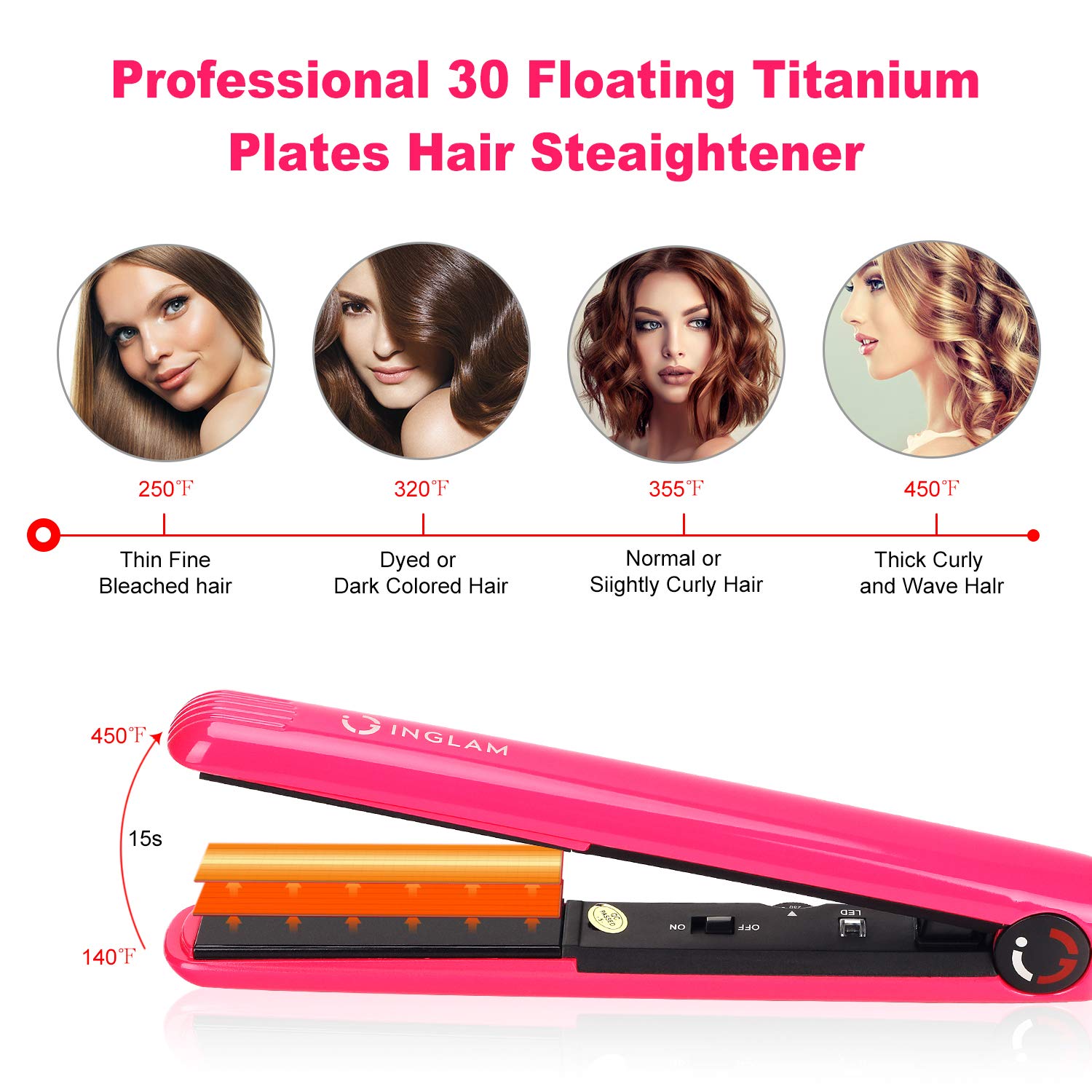 2 in 1 Hair Straightener and Curling Iron, Anti-Static Ceramic Tourmaline Ionic Flat Iron with Adjustable Temp, Dual Voltage, 3D Floating Plates, Instant Heat Up, Auto Shut off, Pink : Beauty