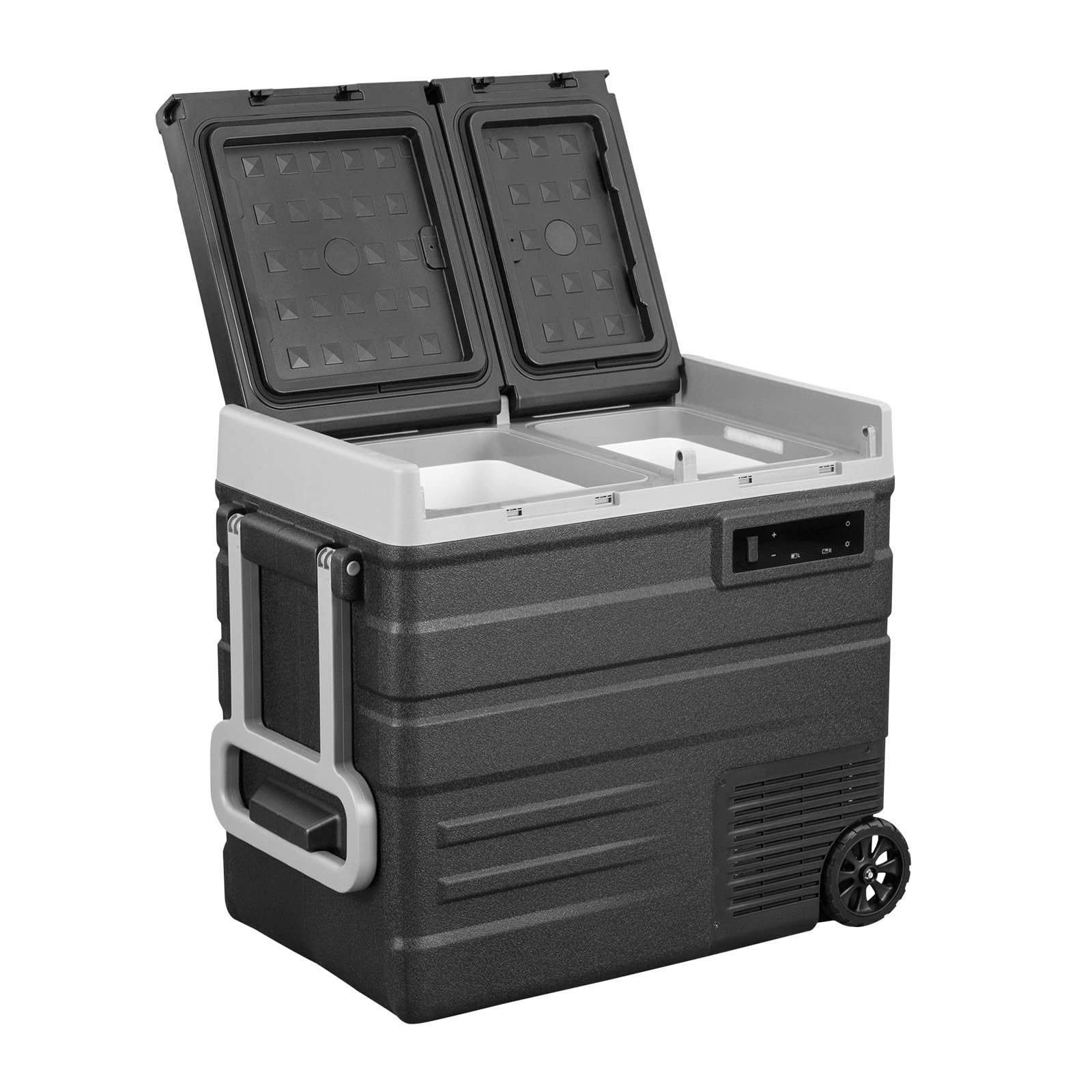 Photo 1 of **COOLER IS TAN/MISSING POWER PLUG**Alpicool UD65 Portable Wheeled Car Freezer with Dual Compartments,12 Volt Car Refrigerator, 60 Quart Fast Cooling Fridge, with 12/24V DC and 100-240V AC for Outdoor, Camping, RV, Truck TAN