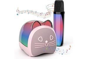 KidsFaves Mini Karaoke Machine for Kids Adults,with Wireless Microphones & Light- Bluetooth Portable Speaker Birthday Gifts for Girls 3-12 Years Old Toddler ToysPink