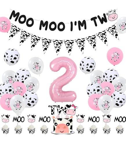 Cow 2nd Birthday Decorations For A Girl, Moo Moo I'm Two Birthday Decor...