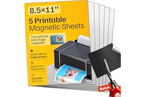 X-BET MAGNET Printable Magnetic Sheets 5 Pcs Matte (8.5"x11"/22x28cm) – Inkjet-Optimized Flexible Magnetic Paper, Non-Adhesive - Ideal for Photo Magnets, Magnet for Cars, Refrigerator, Classroom and Office Decor