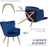 Yaheetech Modern Velvet Tub Chair with Gold Legs Dark Blue view 9