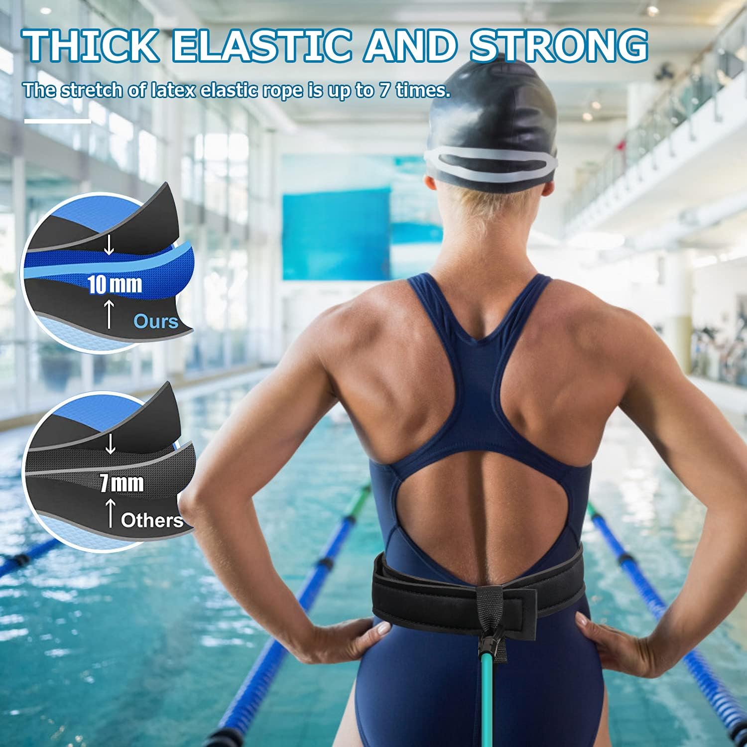 FOOING 4M Swim Training Belts, Swim Training Leash, Swim Tether Stationary Swimming, Swim Harness Static Swimming Belt, Swim Bungee Cords Resistance Bands (Blue, 4) : Sports & Outdoors