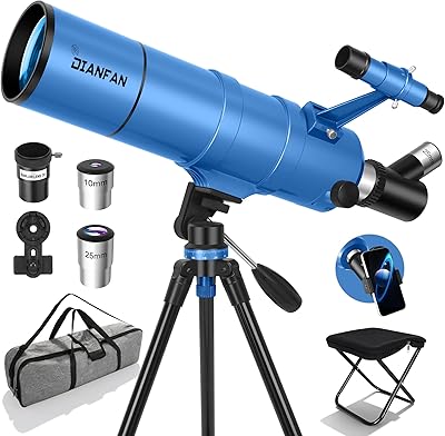 Dianfan Telescope for Adults High Powered, 90mm Aperture 550mm Astronomical Refractor Travel Telescope for Kids & Beginners with Tripod, Phone Adapter, Carrying Bag & Folding Stool