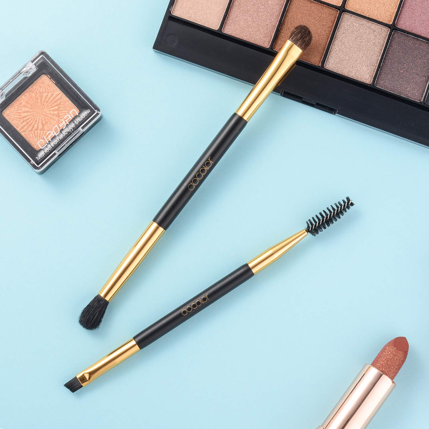 2pcs Duo Eyebrow Brush, Docolor Professional Eye Makeup Tool, Eyeshadow Brush and Spoolie Brush Black: Beauty