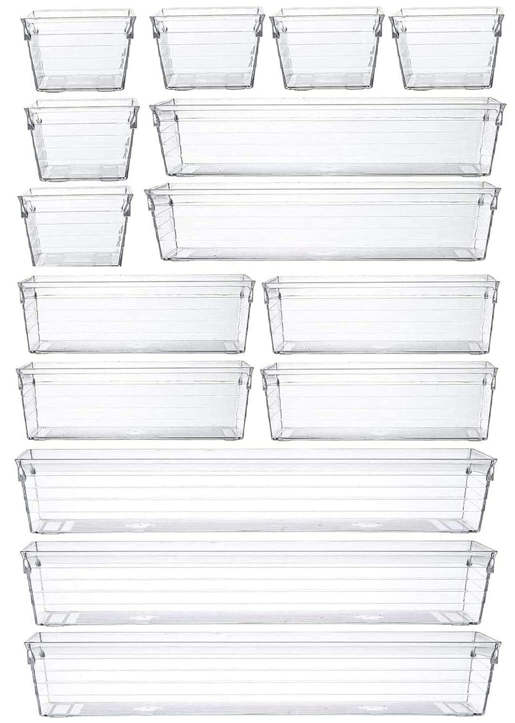 Grace Store 15 PCS Clear Plastic Drawer Organizer Tray for Makeup, Kitchen Utensils, Jewelries, and Gadgets