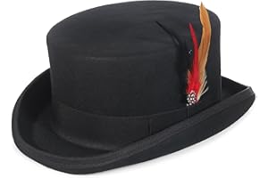 GEMVIE Men 100% Wool Mad Hatter Satin Lined Black Low Top Hats