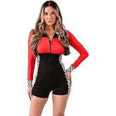 Racer Girl Costume – Women Speed Race Car Romper, Adult Halloween Festival Cosplay Outfit