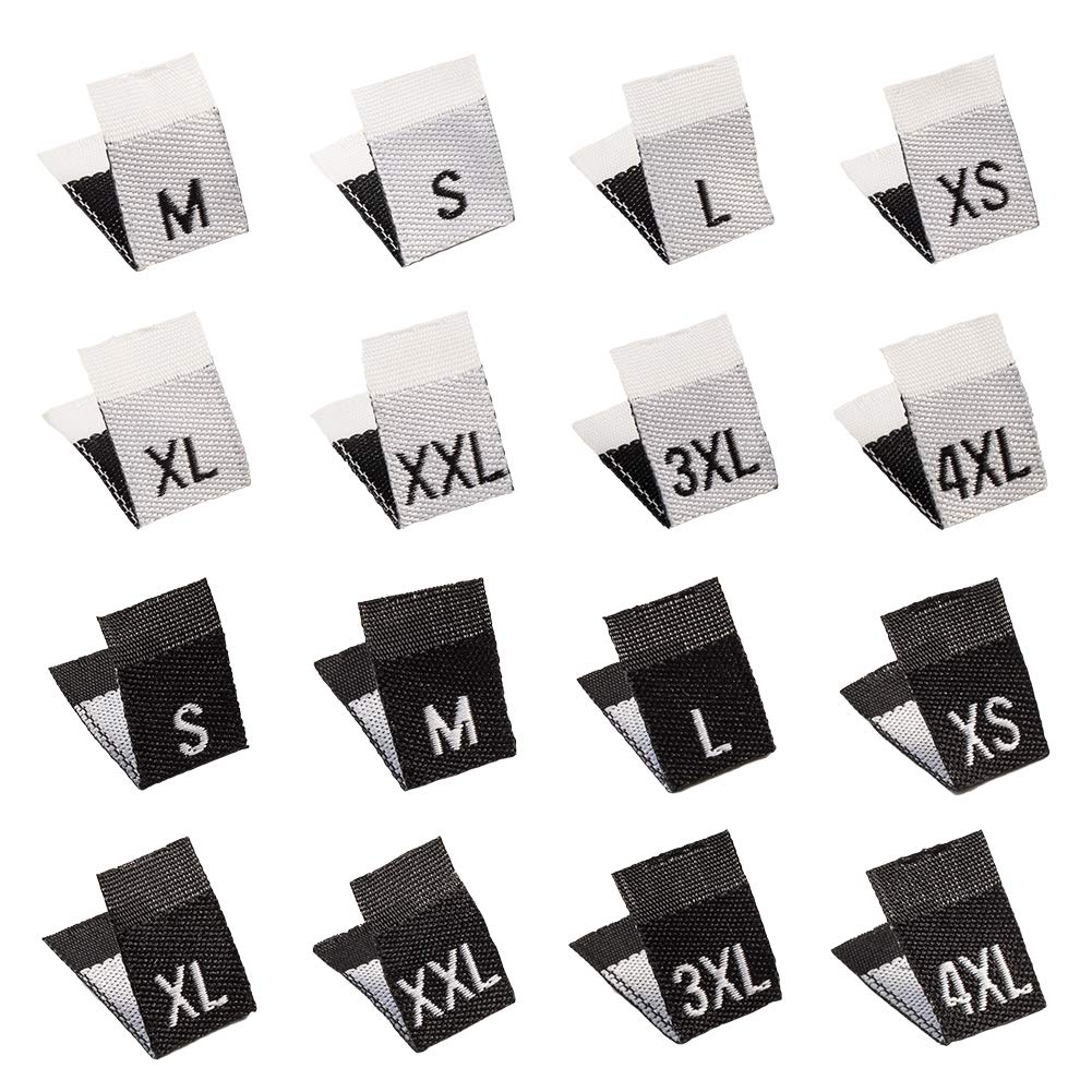 NBEADS 480 Pcs Adult Size Label, 8 Sizes Embroidered Label Labels Tags for Clothing Sewing Sew on Clothes, 18x12.5x1mm