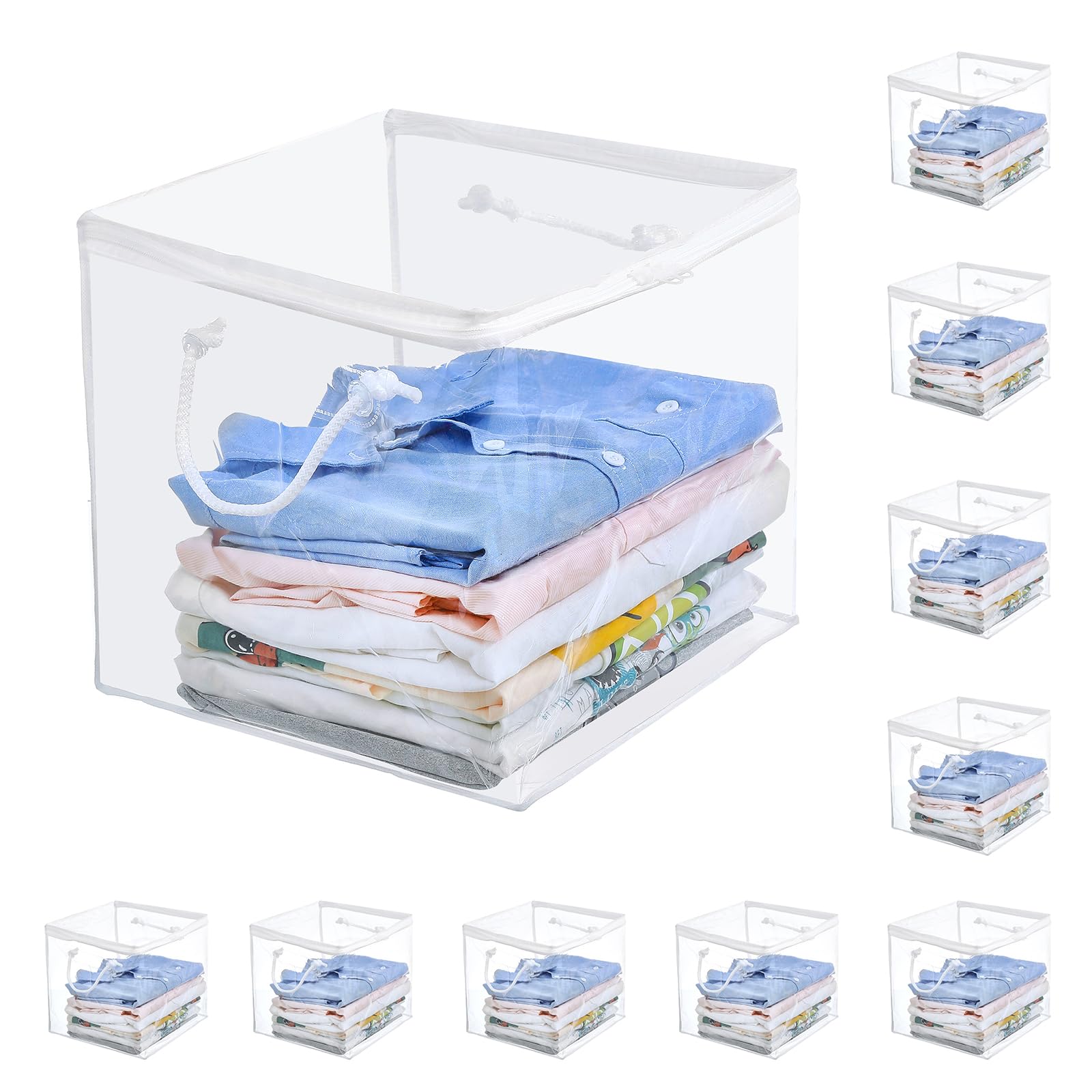 Photo 1 of Remittur 10-Pack Clear Zippered Storage Bags with Handles, Two-Way Zipper Foldable Closet Organizer, Bed Sheet Organizer, Plastic Storage Bin for Clothes, Towels
