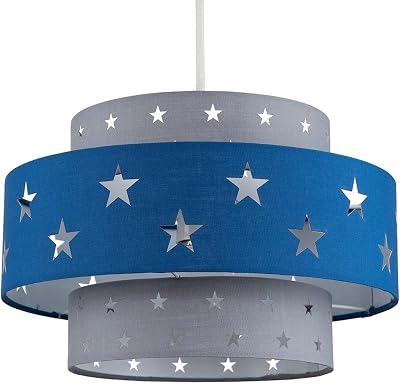 MiniSun Modern Blue and Grey Cut Out Star Ceiling Light Shade 300mm