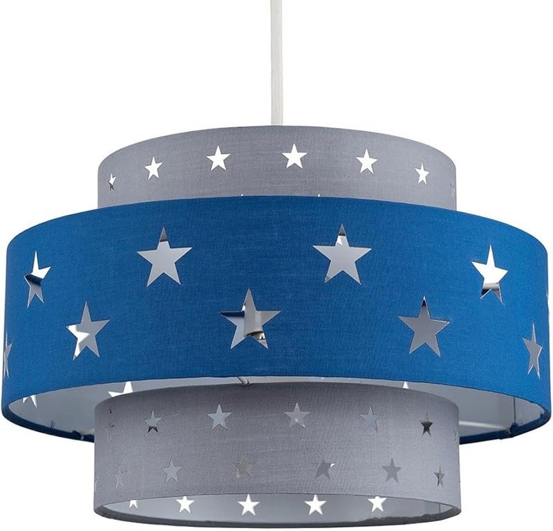 MiniSun Modern Blue and Grey Cut Out Star Ceiling Light Shade 300mm