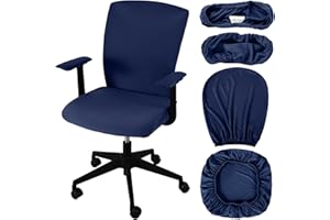 Tallew 4 Pcs Office Chair Covers Set Computer Universal Protective Stretchable Chair Seat Covers Desk Armrest Cover Pads Office Cushion Backrest for Rotating(Regular,Navy Blue)
