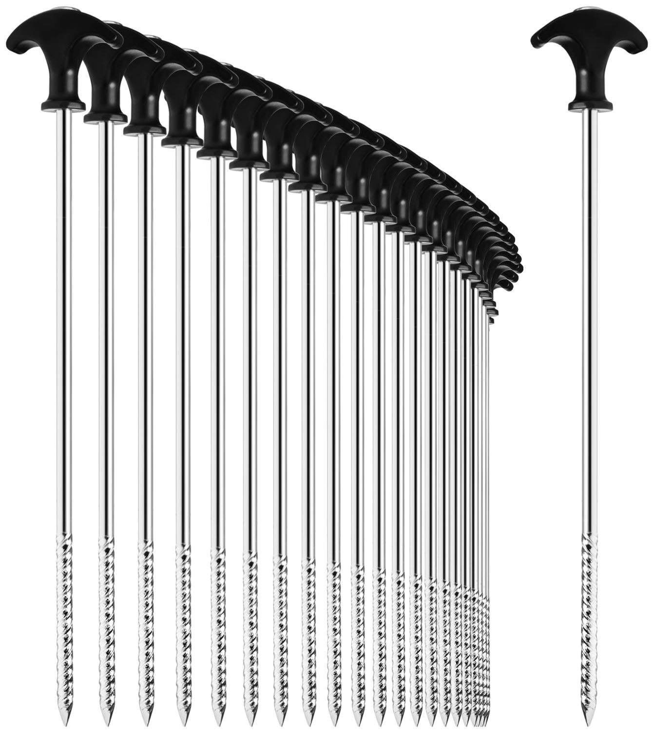 COM-FOUR® 24x tent pegs made of steel - robust, long ground pegs with a thread for camping and outdoors - ideal for normal and hard ground with a T-handle