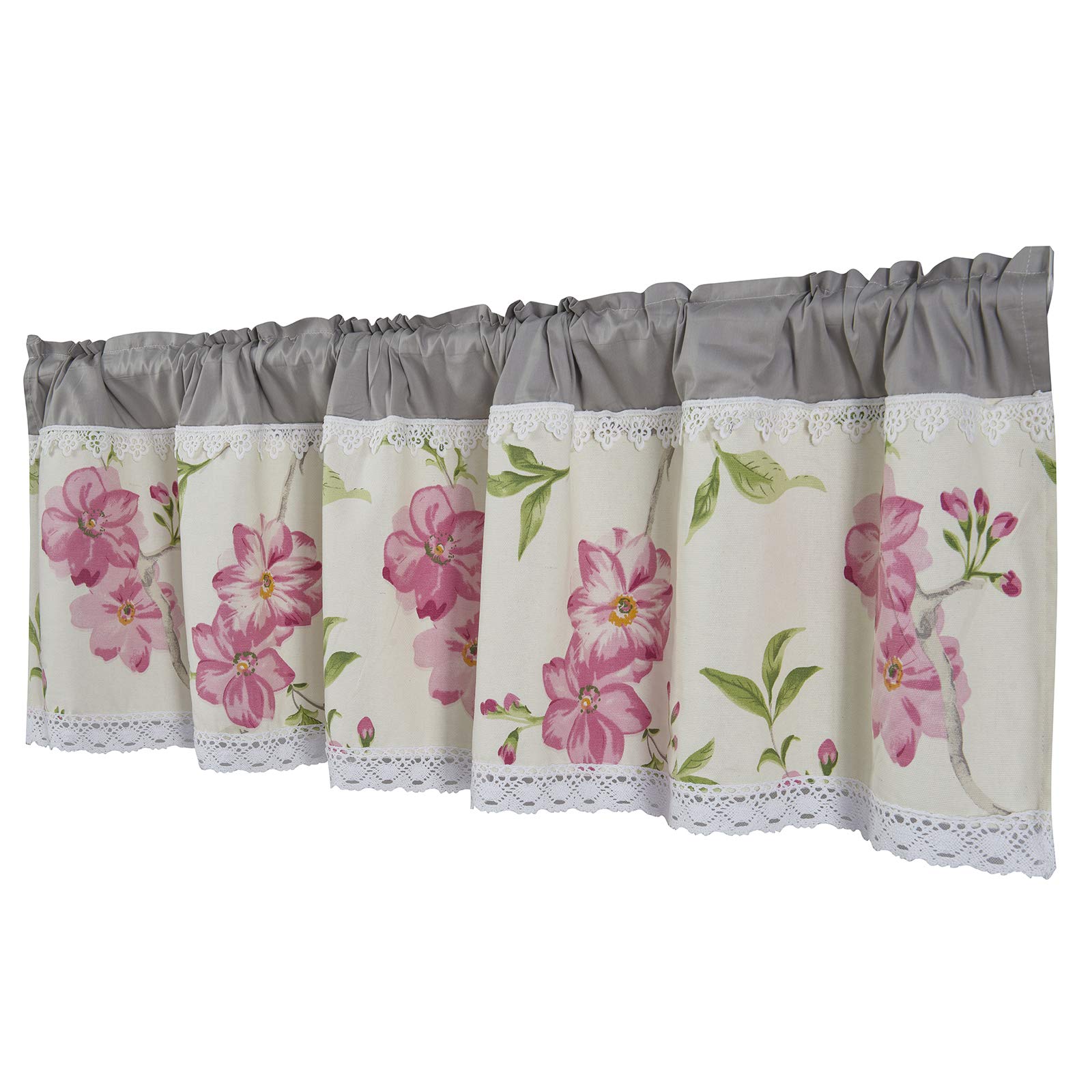 Dreamskull Short Cafe Curtain Country Rural Pastoral Style Pink Floral Print Kitchen Bistro Restaurant Multifunctional Cotton Curtain/Window Valance Pink/Off White (H x W x D): 90 x 150 cm.