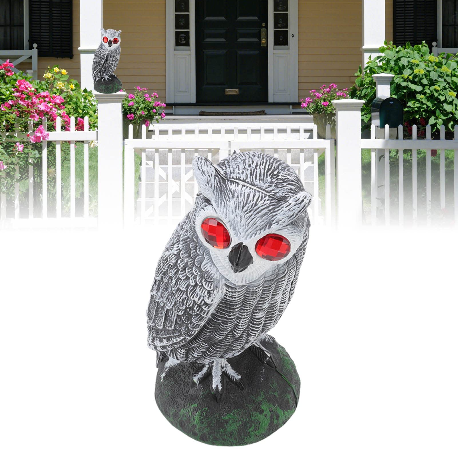 Pilipane Pigeon Deterrent,Plastic Owl Bird Deterrents,Owl Decoys to Scare Birds Away,Bird Scarers for Gardens Waterproof Shape Fake Owl Scarecrow, Halloween for Outdoor Garden Yard (White-Grey)