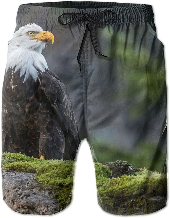PNNUO Bald Eagle Mens Beach Shorts Quick Dry Swim Trunks Swimwear