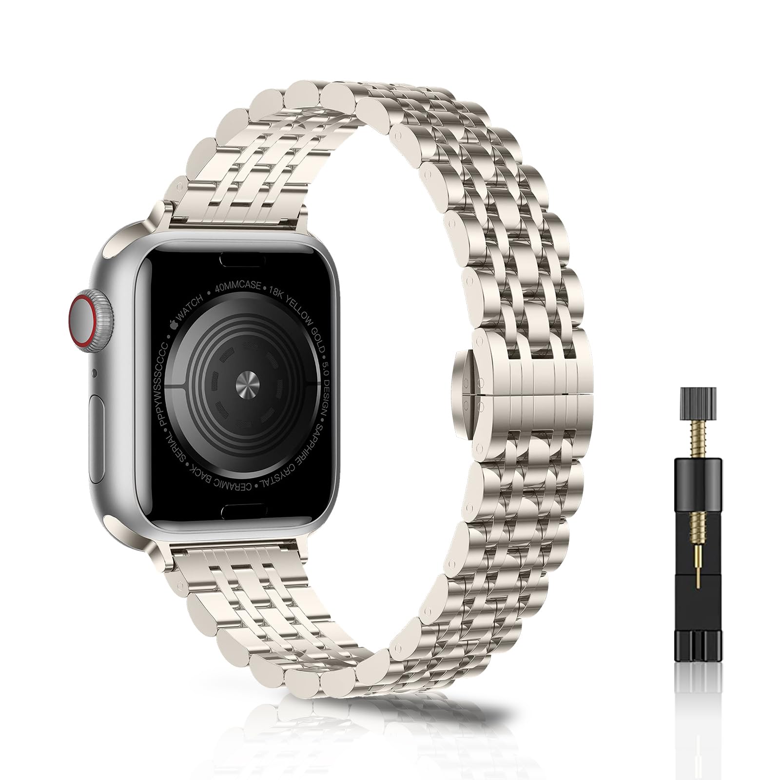 NicMool Slim Metal Straps for Apple Watch 42mm 44mm 45mm 46mm 49mm, Thin Stainless Steel Replacement Band for iWatch Ultra 3/2/1, iWatch Series 11/10/9/8/7/6/5/4/3/2/1/SE 3/SE 2/SE - Starlight