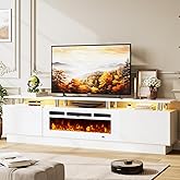 OneBlis 80" Entertainment Center & TV Stand, Modern Media Console with Storage Cabinet, Fits TVs up to 90", Living Room Furniture, 36" Electric Fireplace (All White)