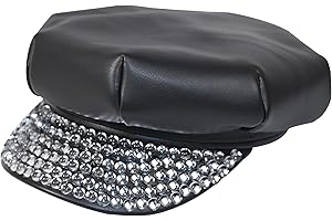 abouder Leather Newsboy Hat with Rhinestones for Women Black Classic Cabbie Painter Hat Gatsby Ivy Beret Cap for Halloween and Themed Birthday Party