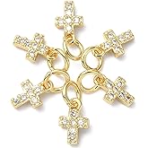 KitBeads 10pcs Cubic Zirconia Cross Charms Brass Micro Pave 18K Gold Plated Christ Crucifix Pendant Charm for Jewelry Making Bracelets Necklace