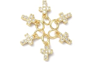 KitBeads 10pcs Cubic Zirconia Cross Charms Brass Micro Pave 18K Gold Plated Christ Crucifix Pendant Charm for Jewelry Making Bracelets Necklace