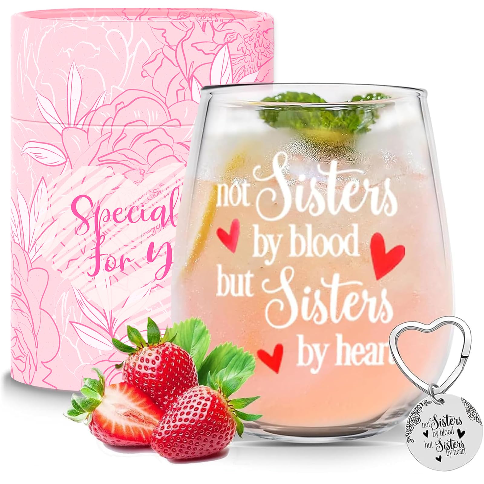 Stemless Wine Glass 'Not Sisters by Blood but Sisters by Heart' Funny Sayings Gifts for Women Friend Female Bestie Wine Lover Friendship Gin Glasses Gift Birthday Decor Idea