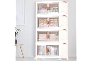 Youtanic 4-Tier Storage Cabinet with Wheels, 50'' Tall Waterproof Kitchen Pantry Cabinet Plastic, Freestanding Storage Cabinets Easy Assembly for Home, Bedroom, Bathroom, Study, Living Room, Office