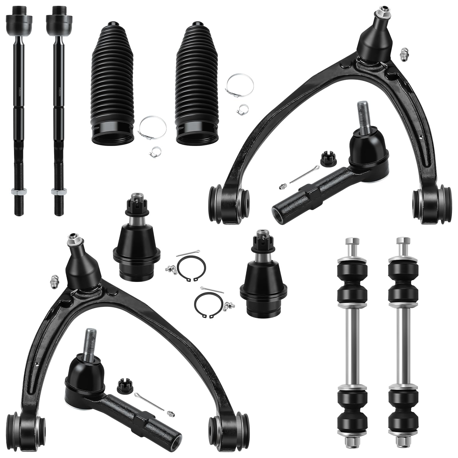 Photo 1 of 12pcs Front Suspension Kit for Chevy Avalanche Tahoe Silverado Suburban 1500 GMC Sierra Yukon XL Cadillac Escalade ESV EXT, 2 Upper Control Arms 2 Lower Ball Joints 2 Sway Bars 4 Tie Rods 2 Boots