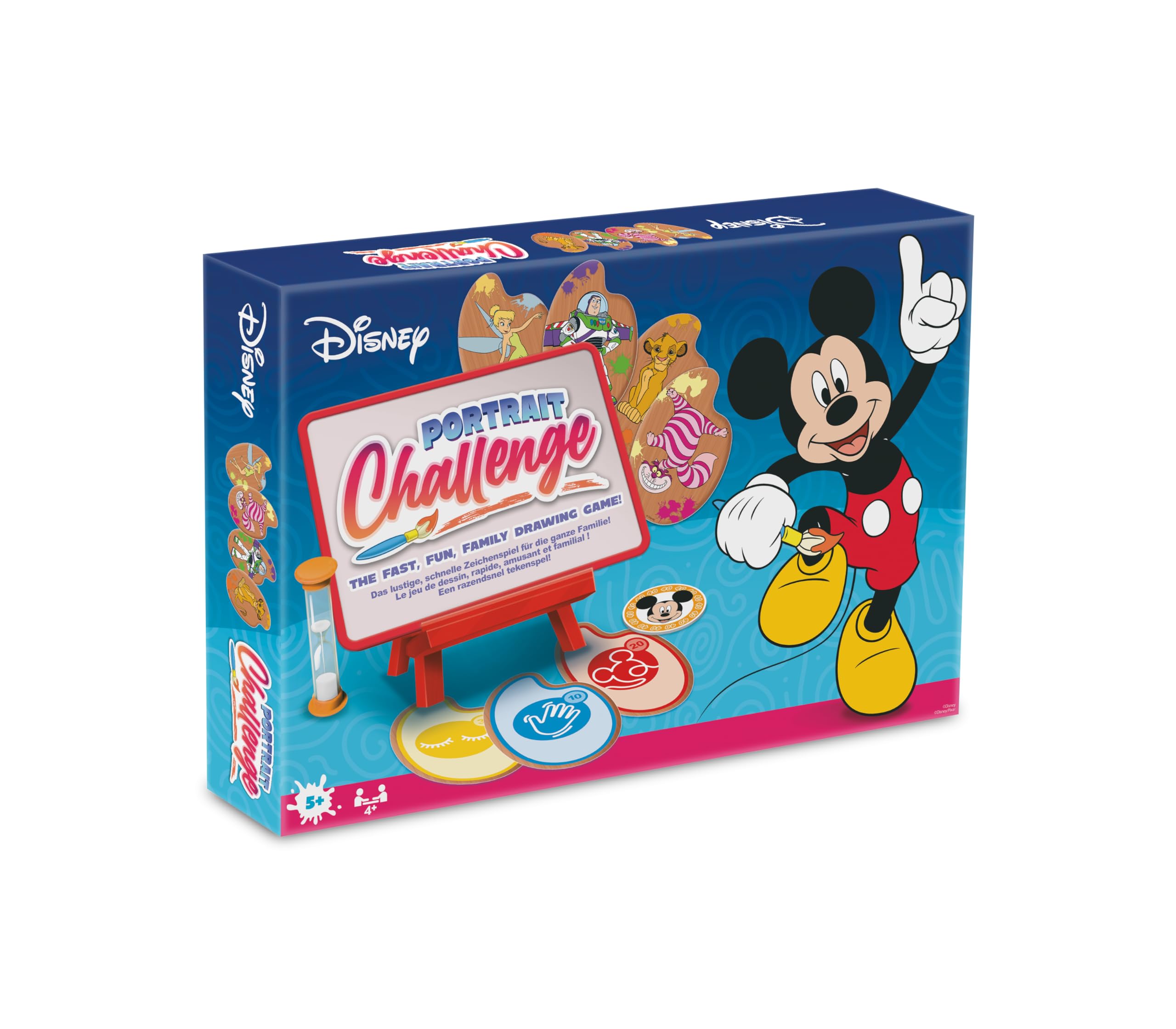Cartamundi Disney Portrait Challenge Children's Creative Drawing Game (41x Character Cards 2x Dry-Wipe Art Boards 4x Method Cards 4x Artboard Pens with Erasers), Multicolour, One Box