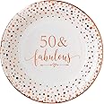 Crisky 50 Fabulous Disposable Plates for Women 50th Birthday Decorations Rose Gold Dessert, Buffet, Cake, Lunch, Dinner Disposable Plates 50th Birthday Party Table Supples, 50 Count, 9 inches
